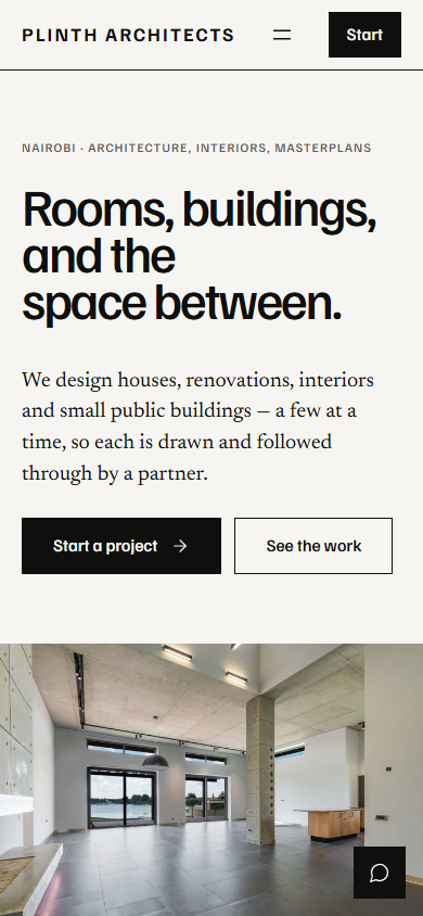 Plinth homepage on mobile