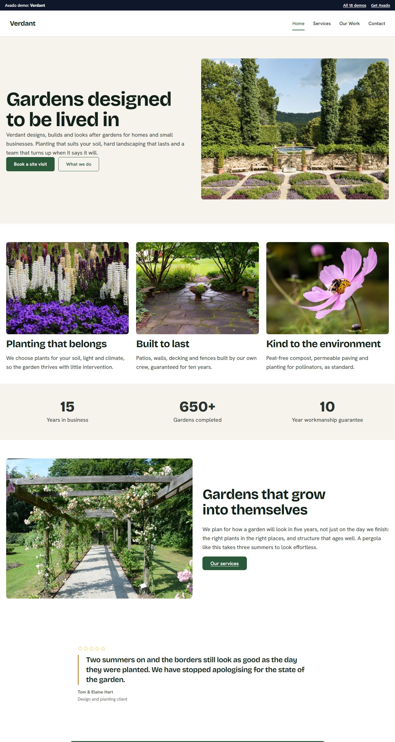 The Verdant demo: a landscaping company site
