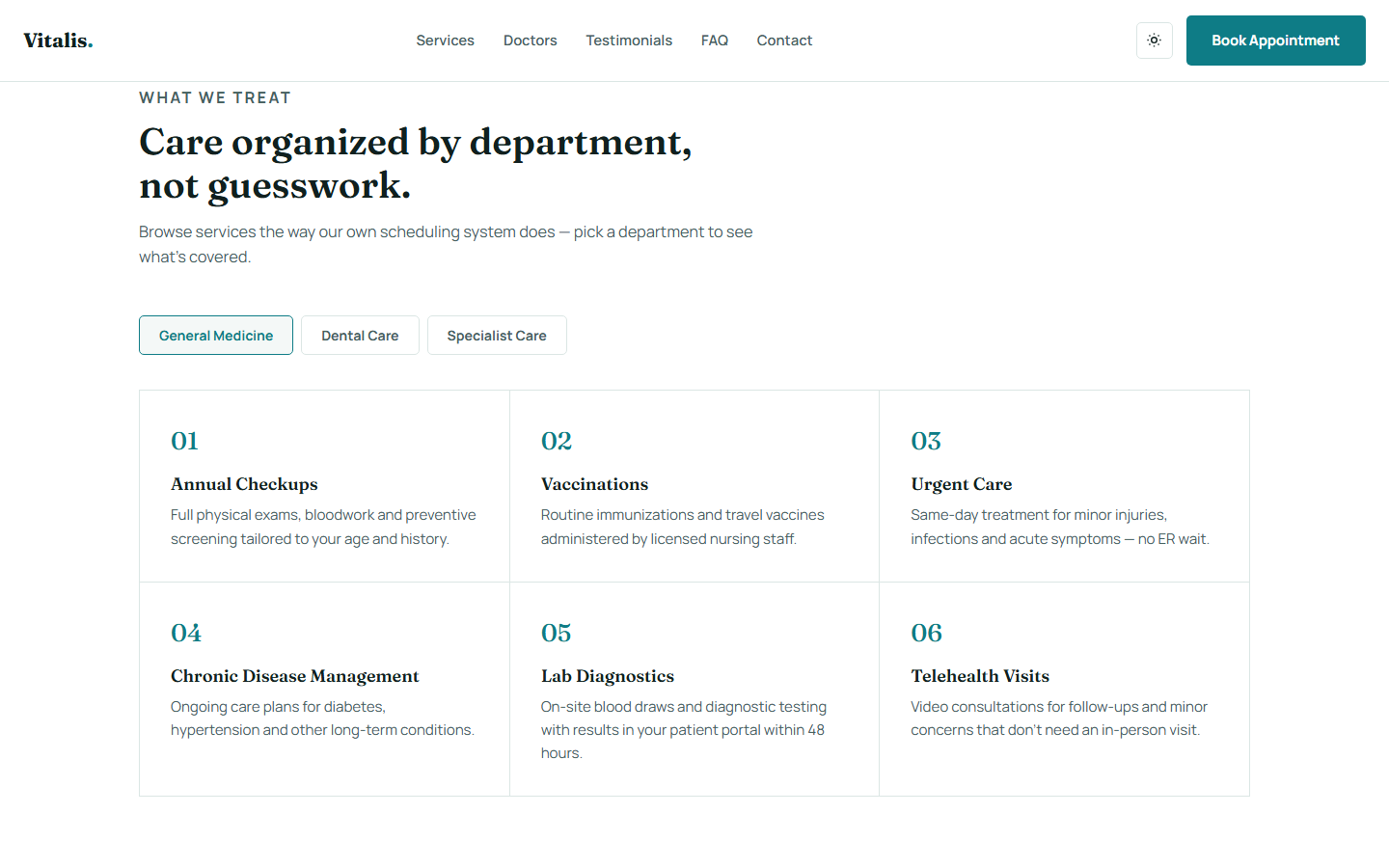 Department-tabbed services section