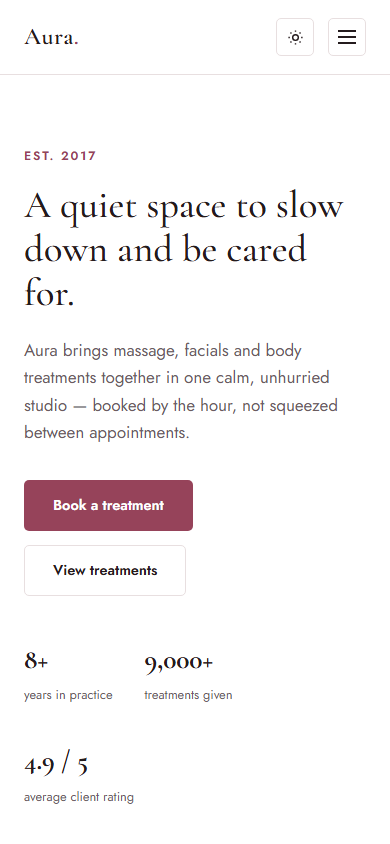Aura homepage on mobile