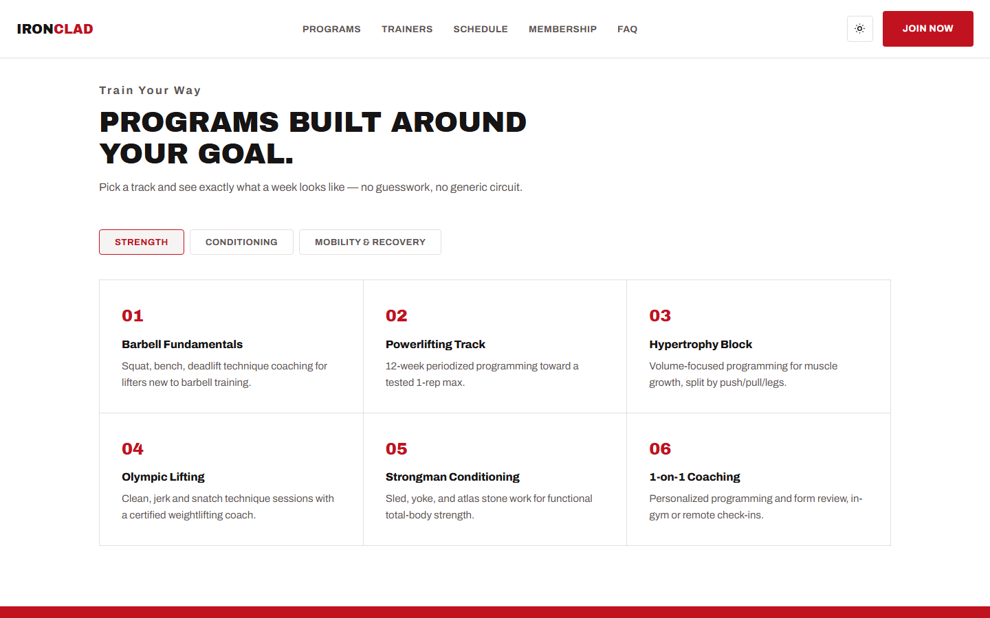 Program-tabbed training tracks section