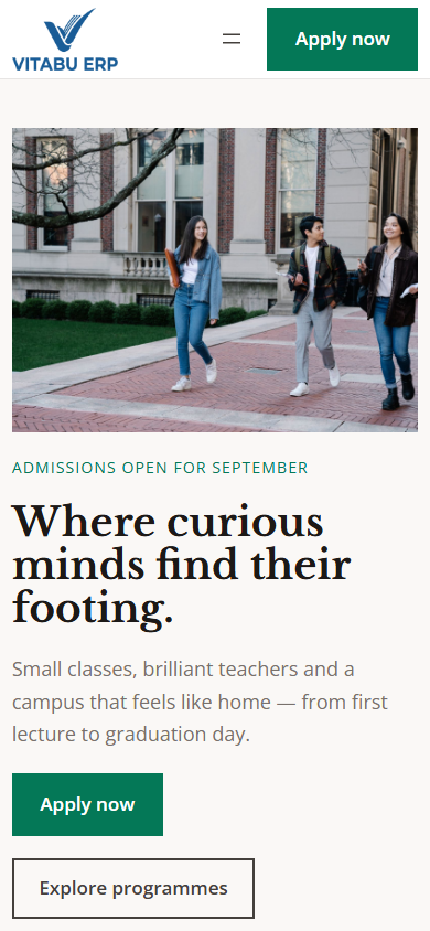 EduCore homepage on mobile