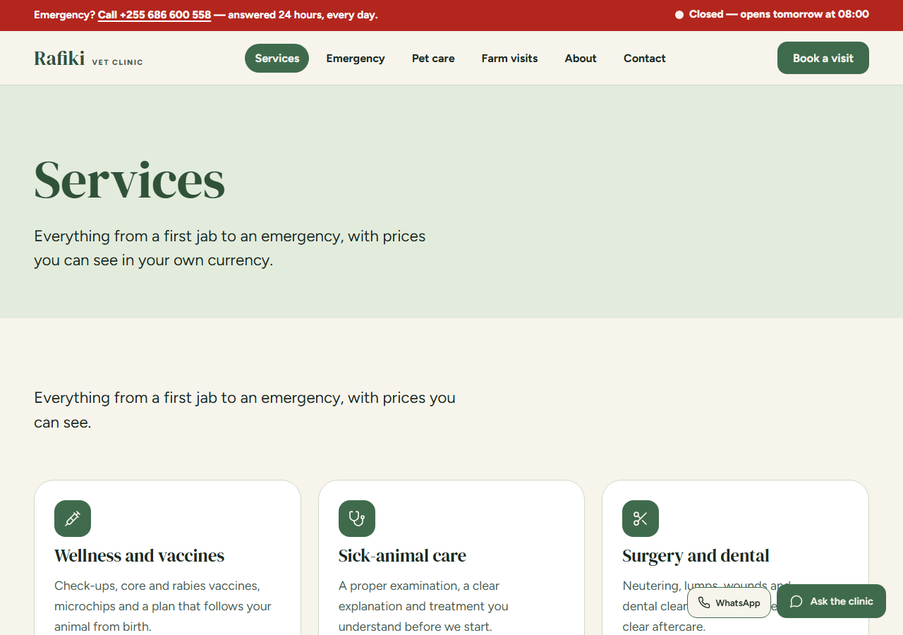 Vetra services page