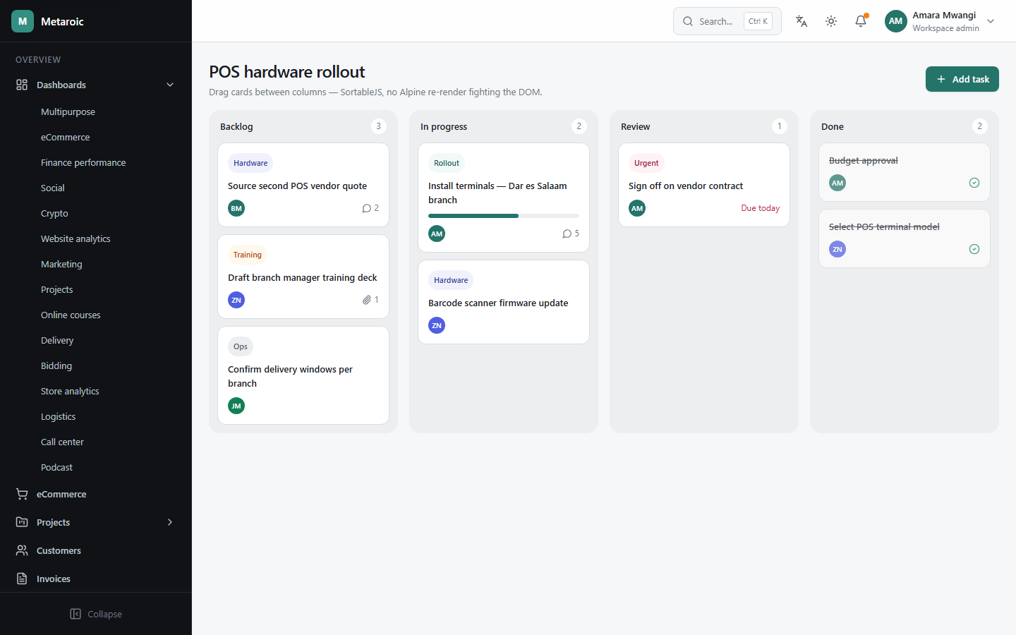 Metaroic Kanban board app