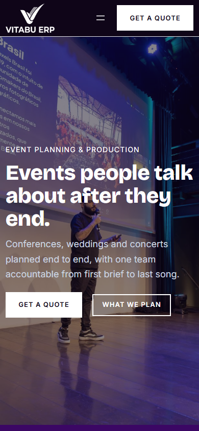 Eventia homepage on mobile
