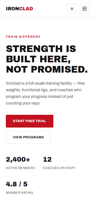 Ironclad homepage on mobile