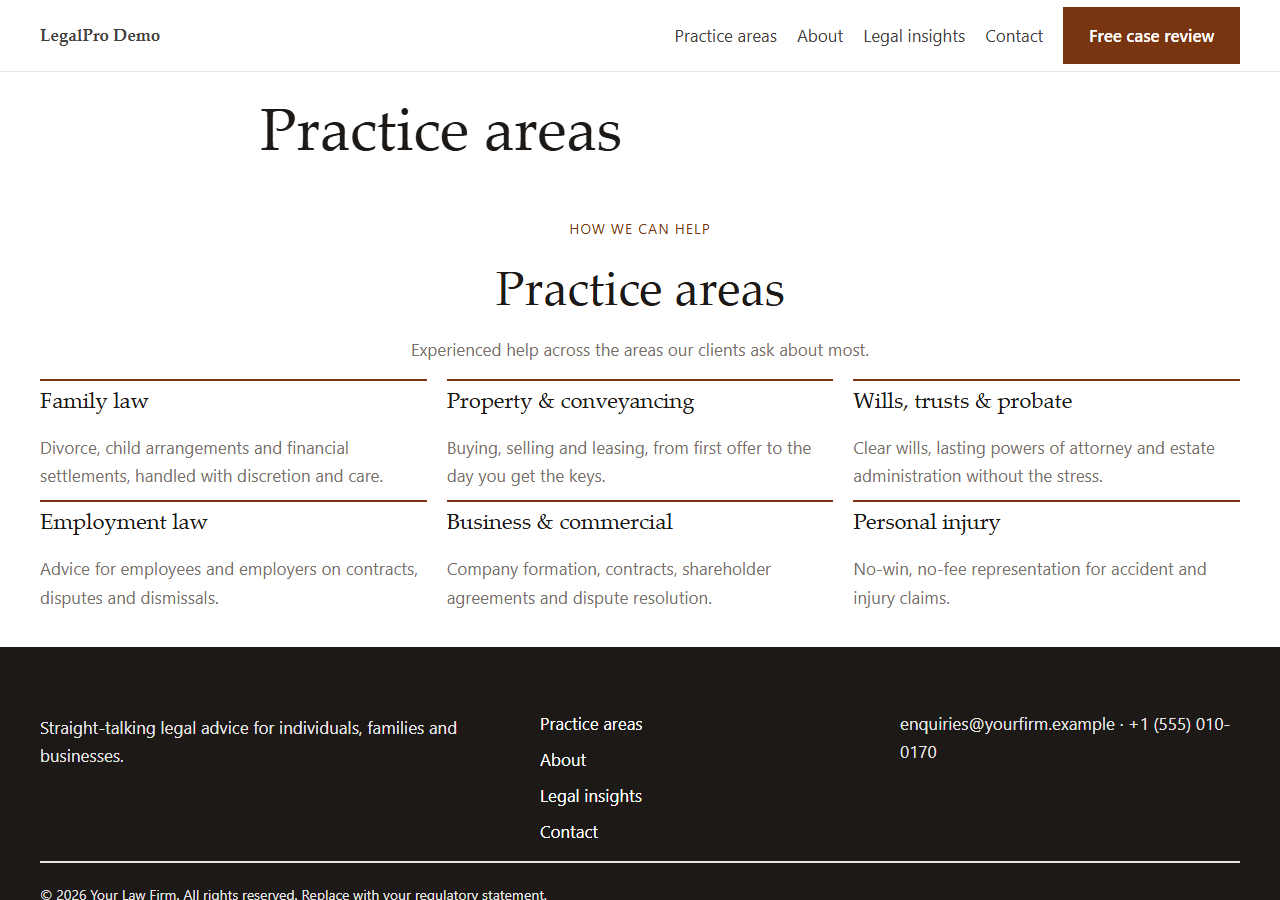 LegalPro practice-areas page