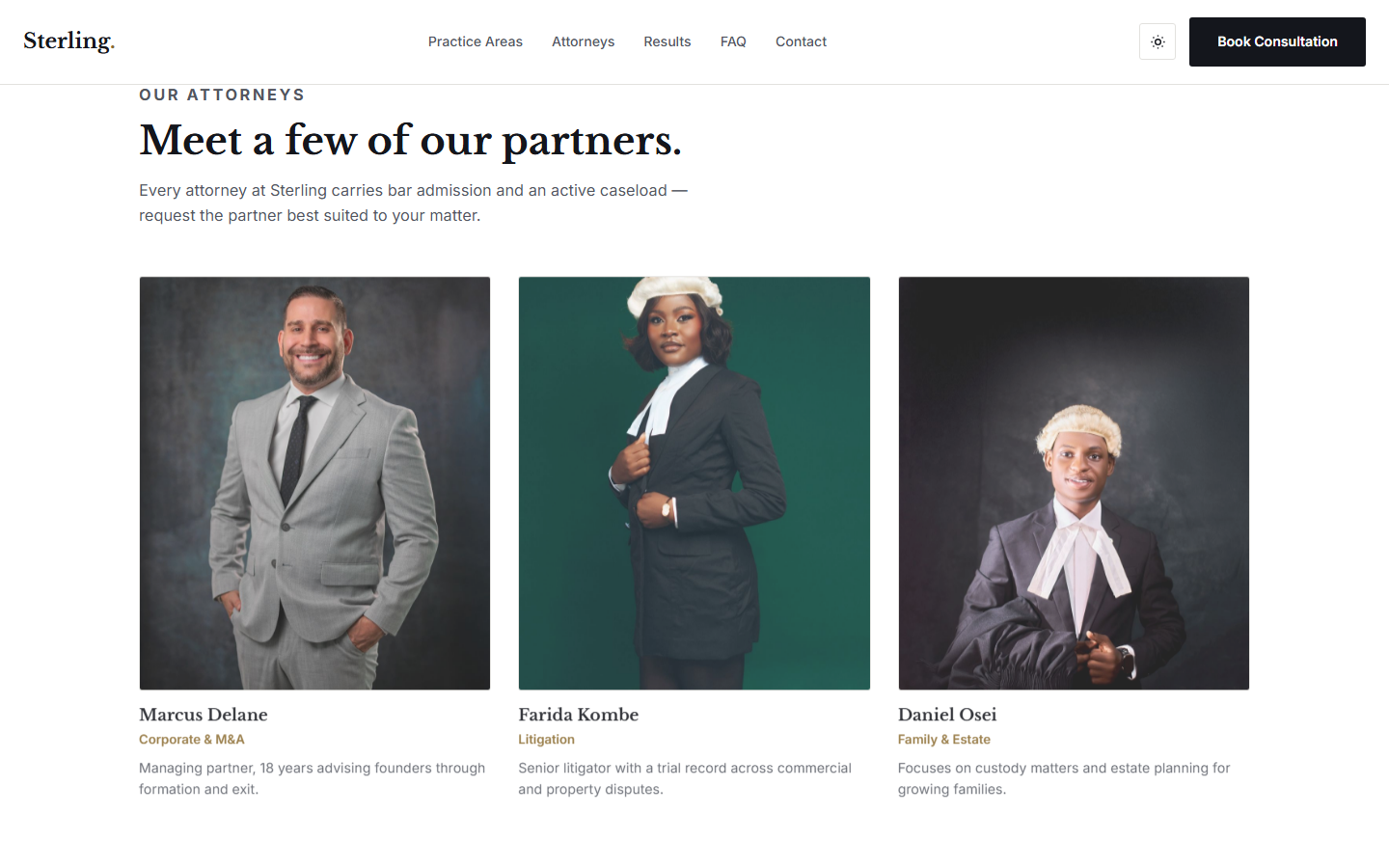 Attorney team section
