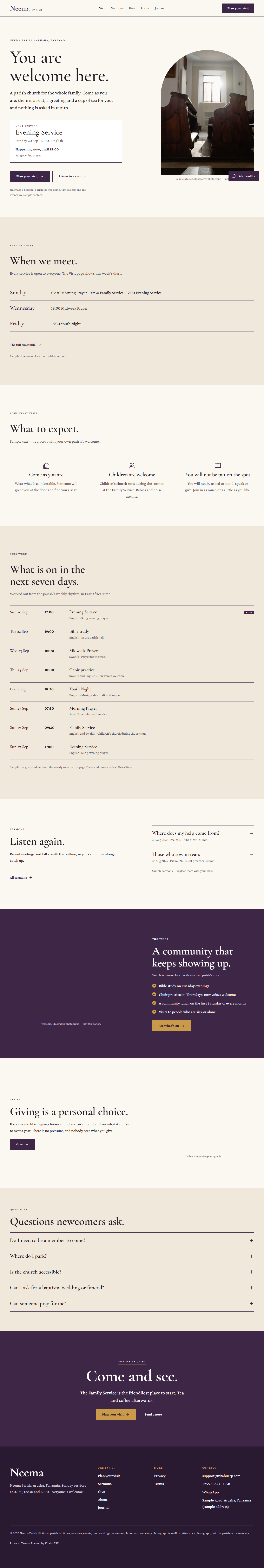 Parish full homepage on desktop