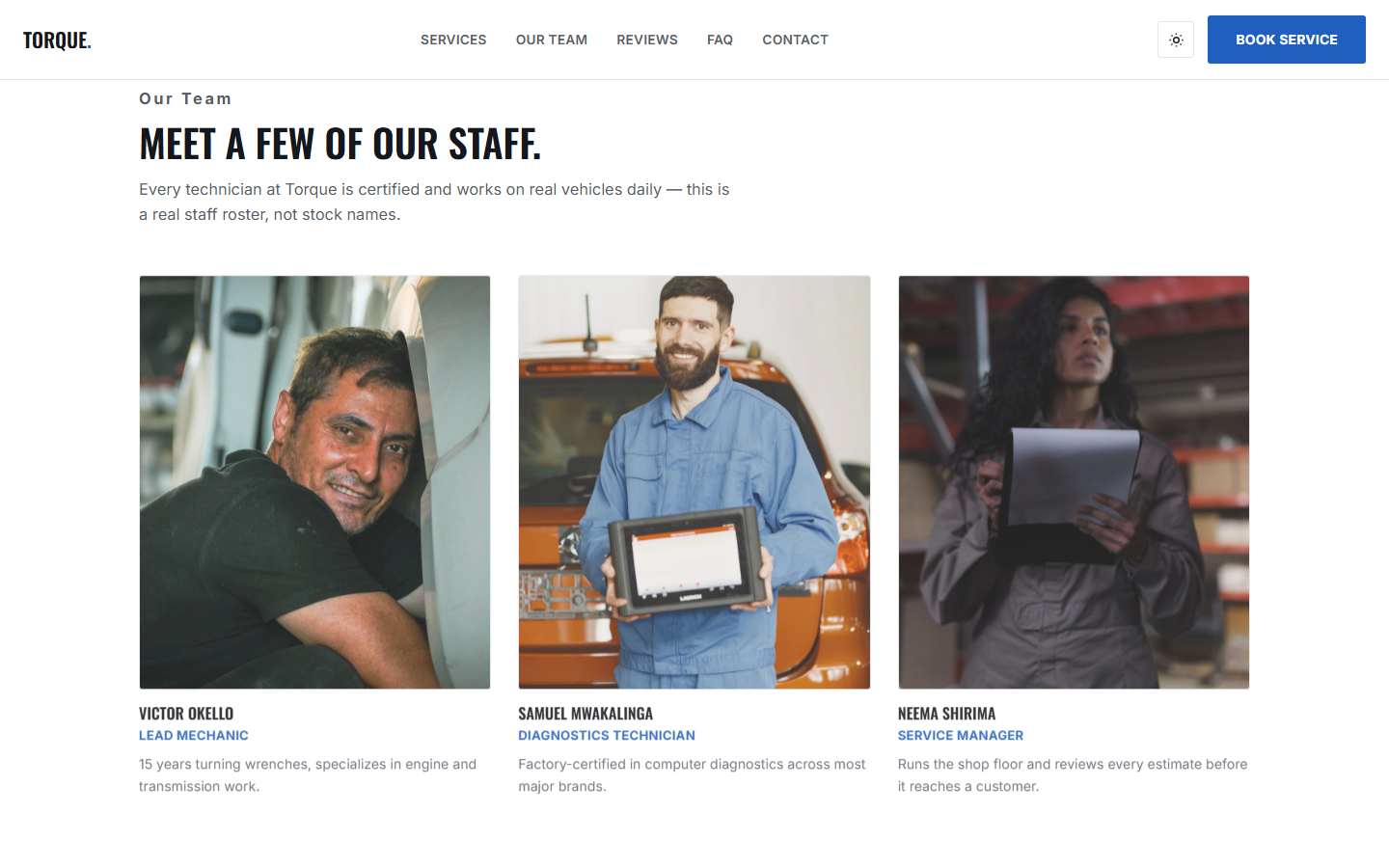 Staff team section