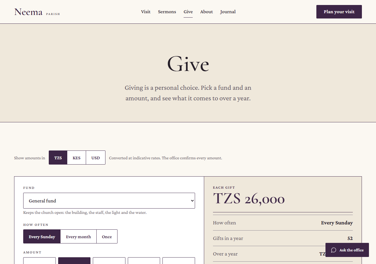 Parish give page