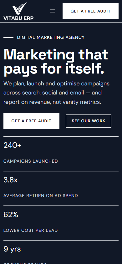 MarketPro homepage on mobile