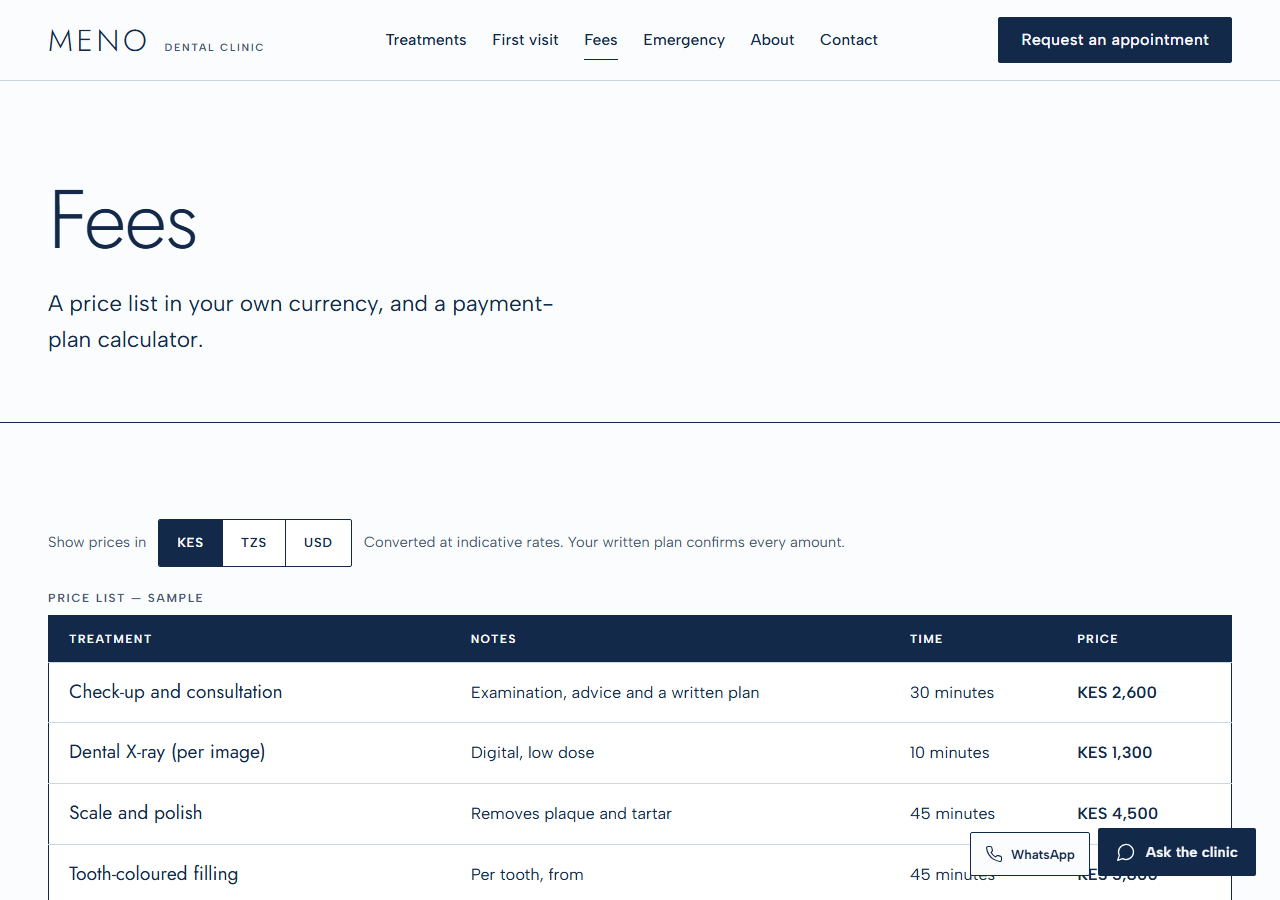 Enamel fees page