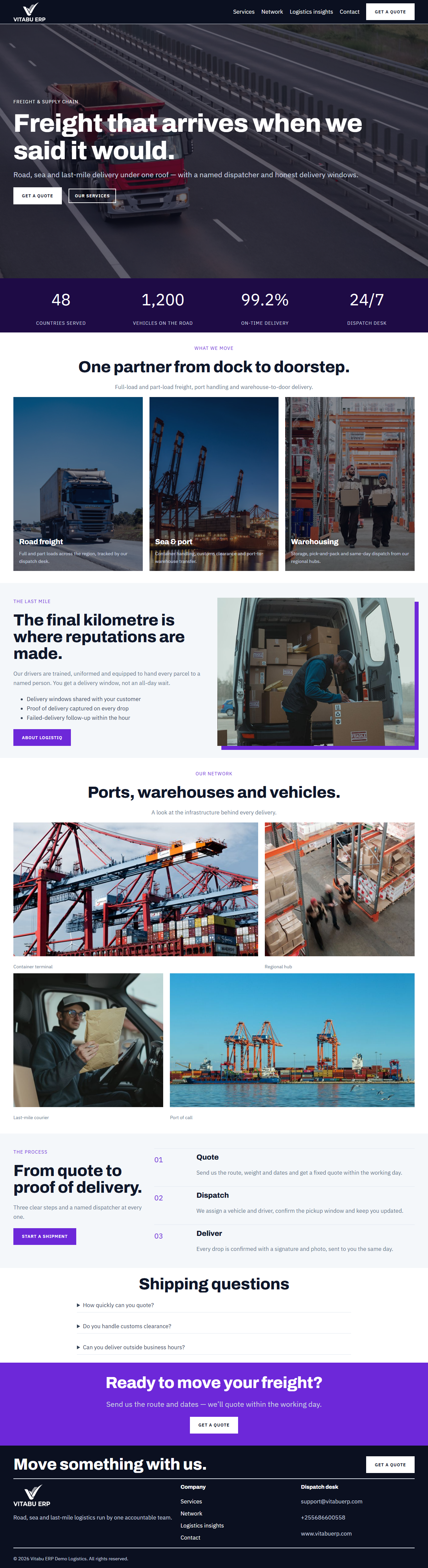 LogistiQ full homepage on desktop