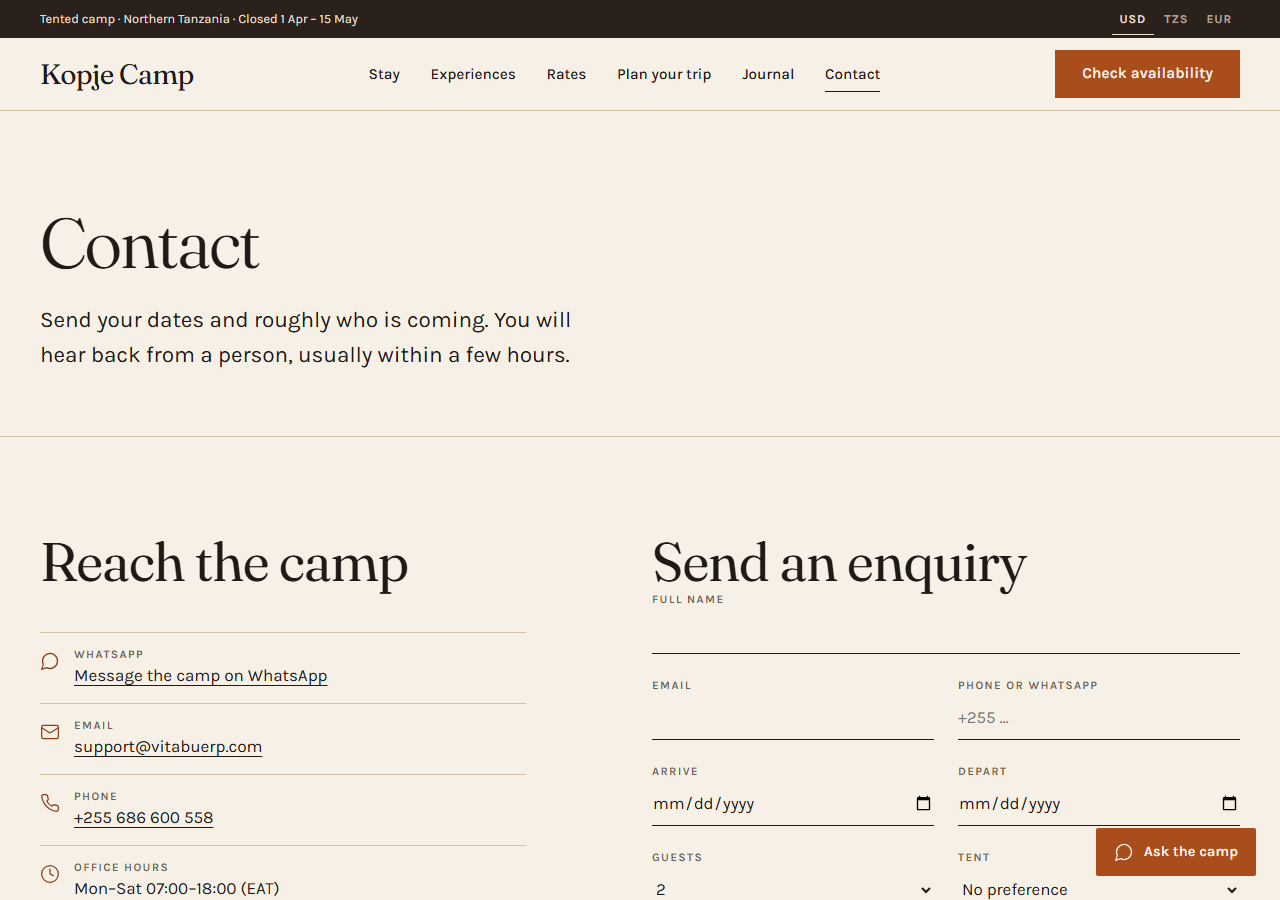 Kopje contact page
