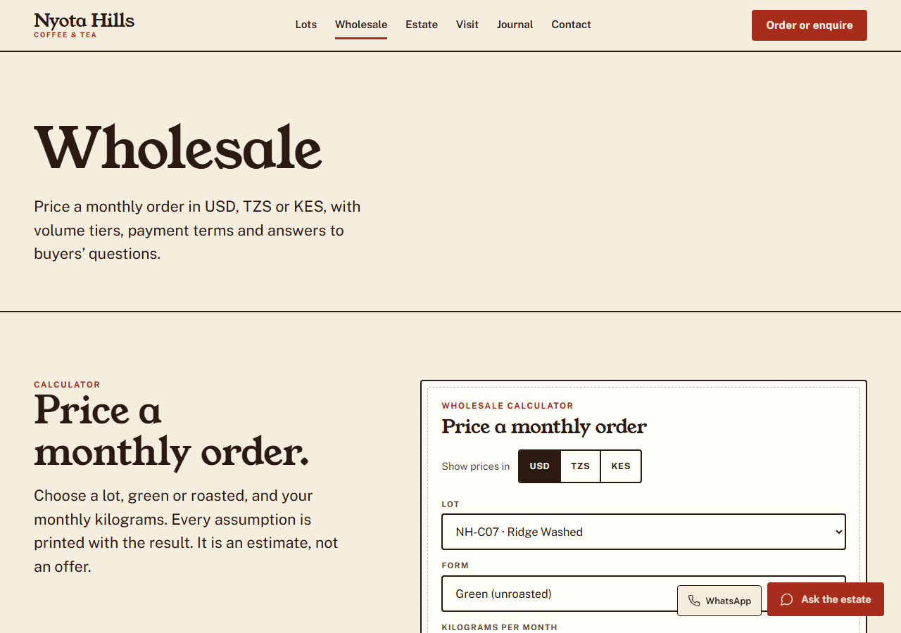 Terroir wholesale page