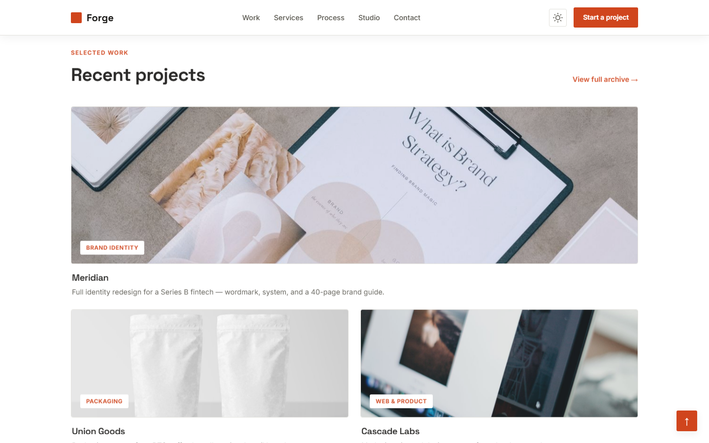 Recent projects work grid with real photography
