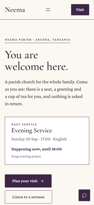 Parish homepage on mobile