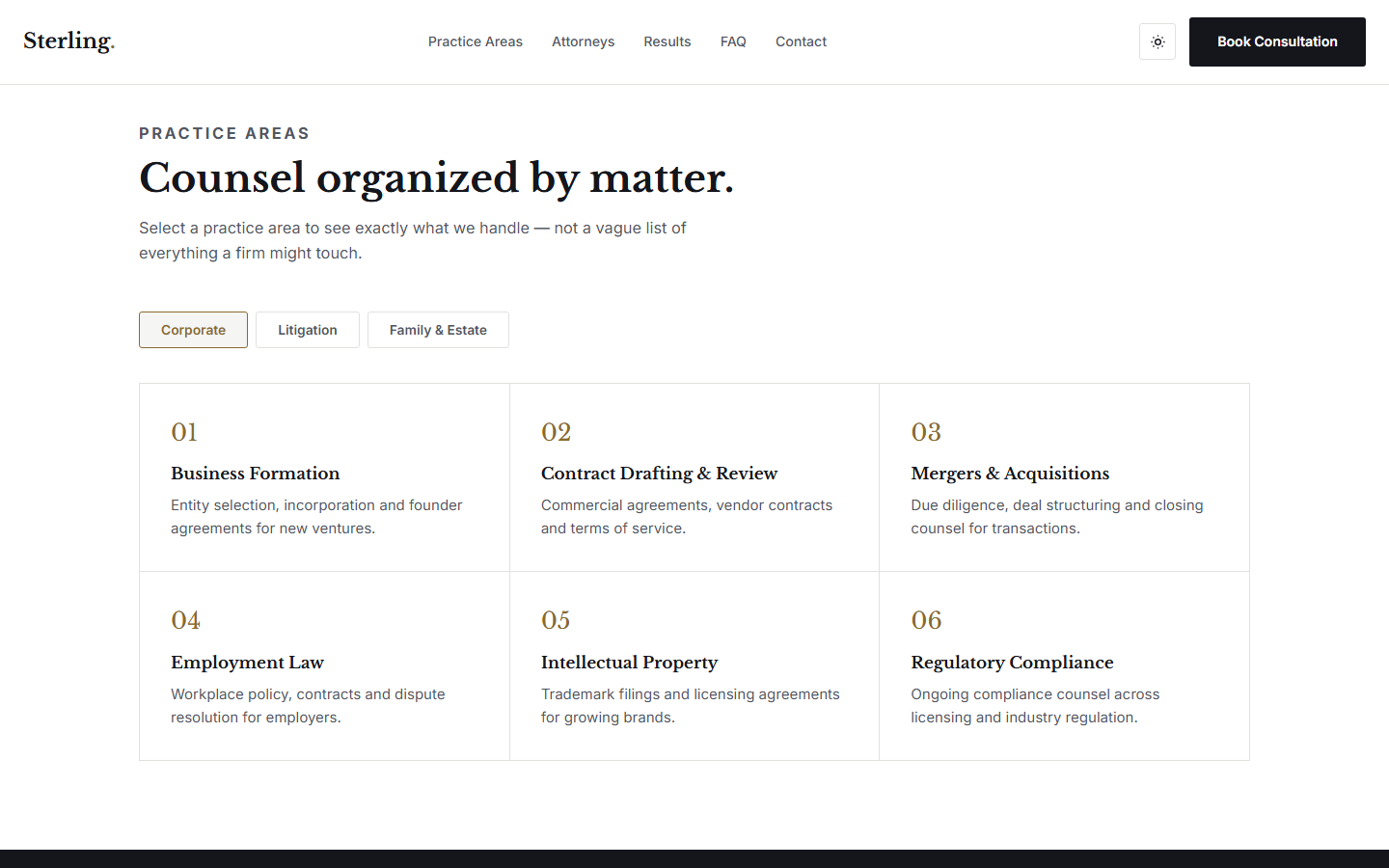 Practice-area-tabbed services