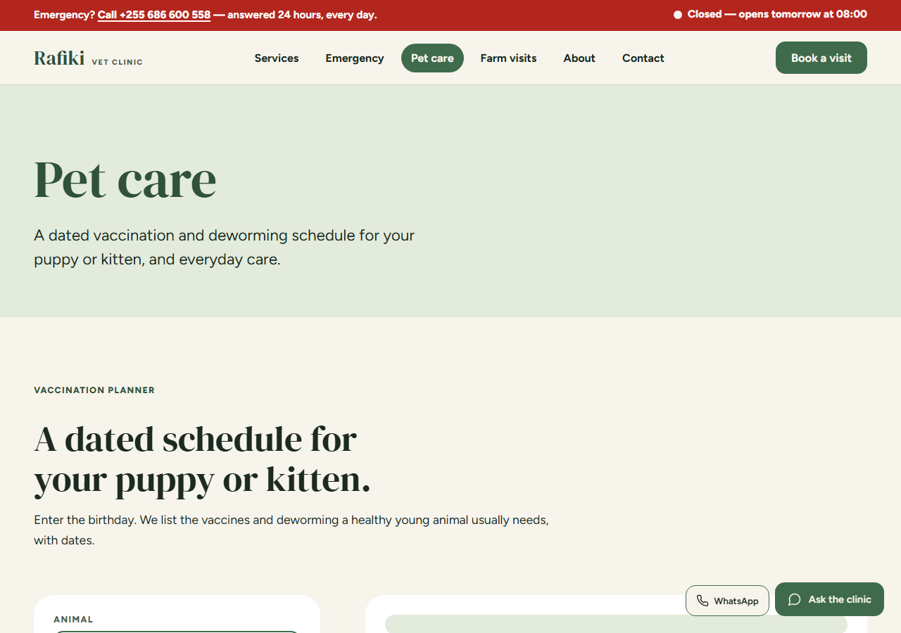 Vetra pet-care page