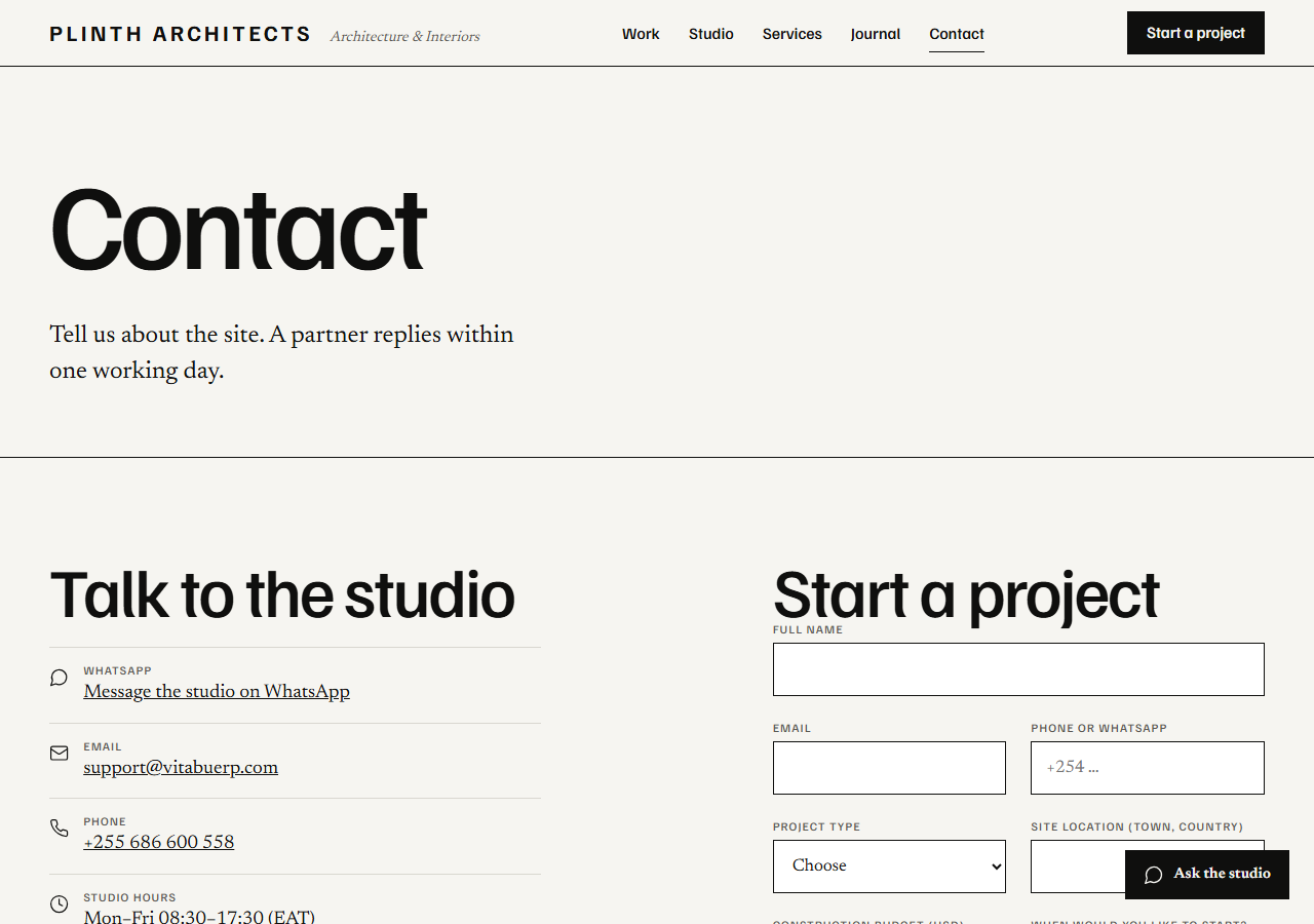 Plinth contact page