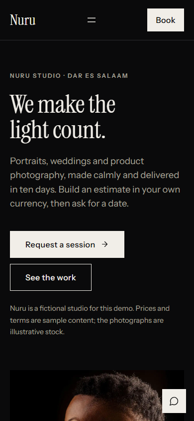 Aperture homepage on mobile
