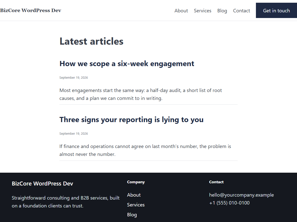 BizCore blog page