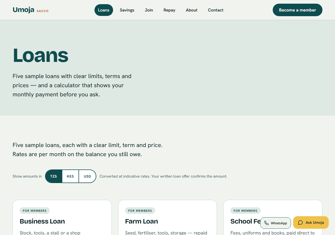 Chama loans page