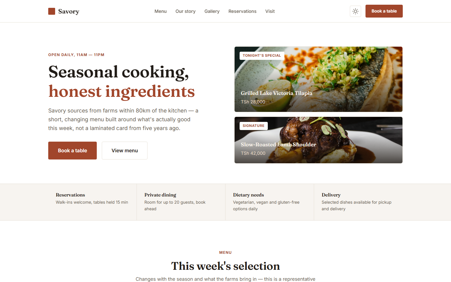 Savory homepage on desktop