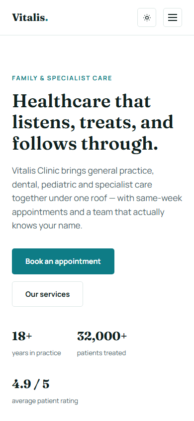 Vitalis homepage on mobile