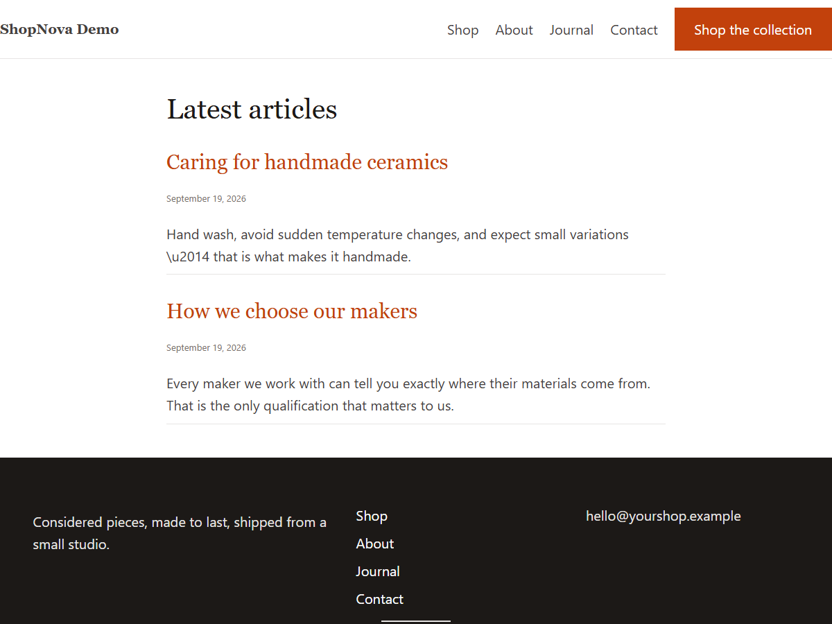 ShopNova journal page