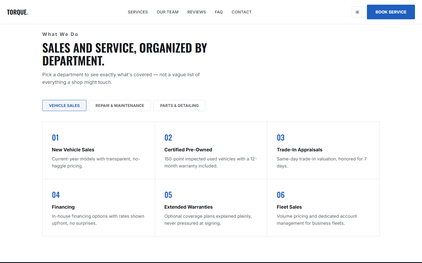 Department-tabbed services section
