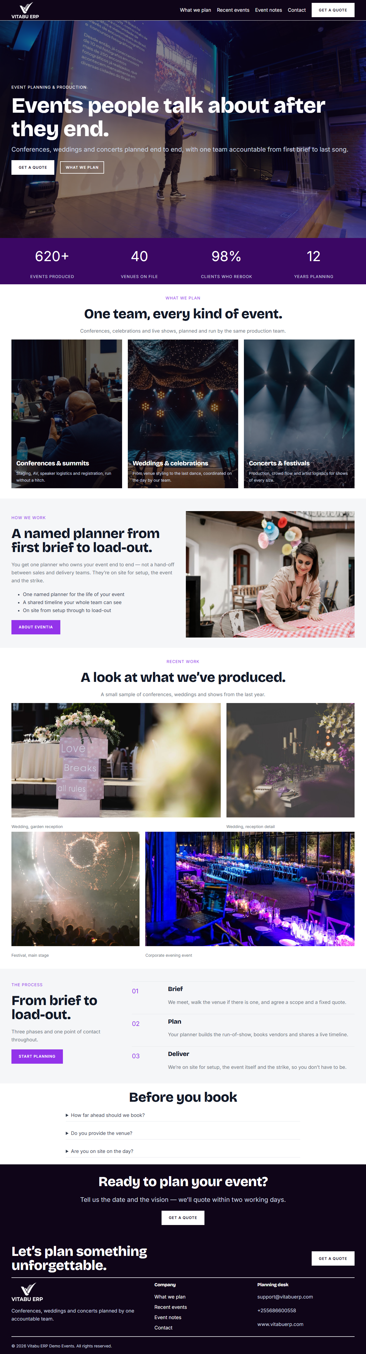 Eventia full homepage on desktop