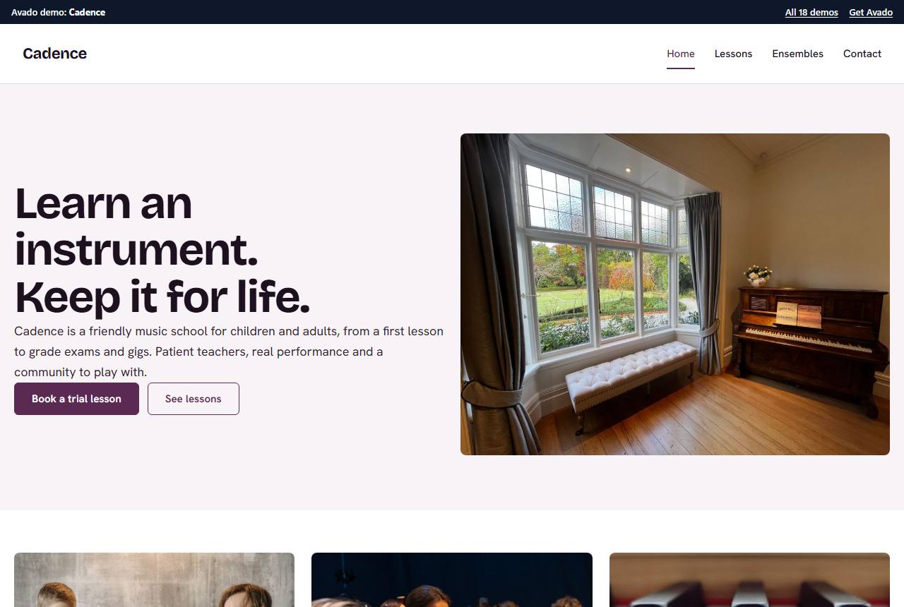 Home page of the Cadence demo