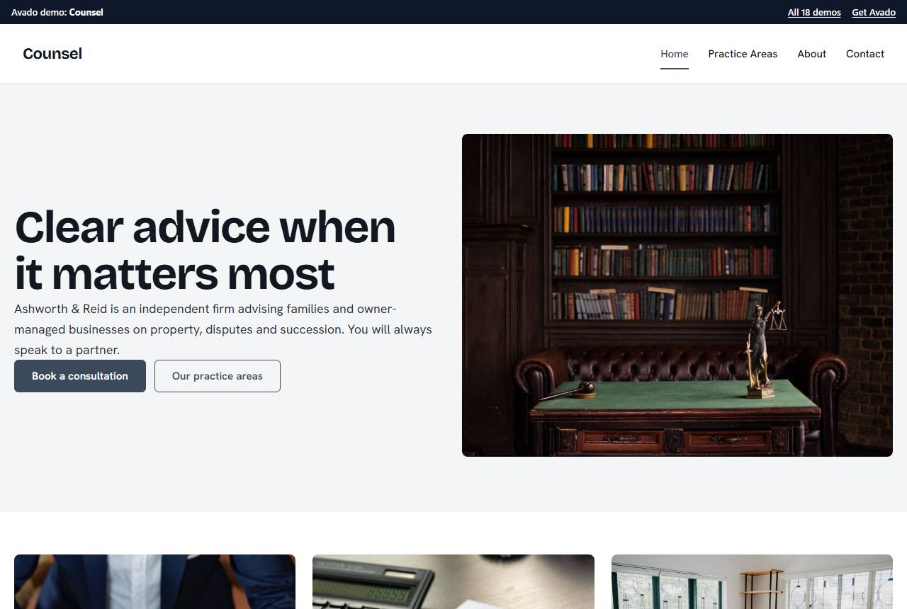 Home page of the Counsel demo