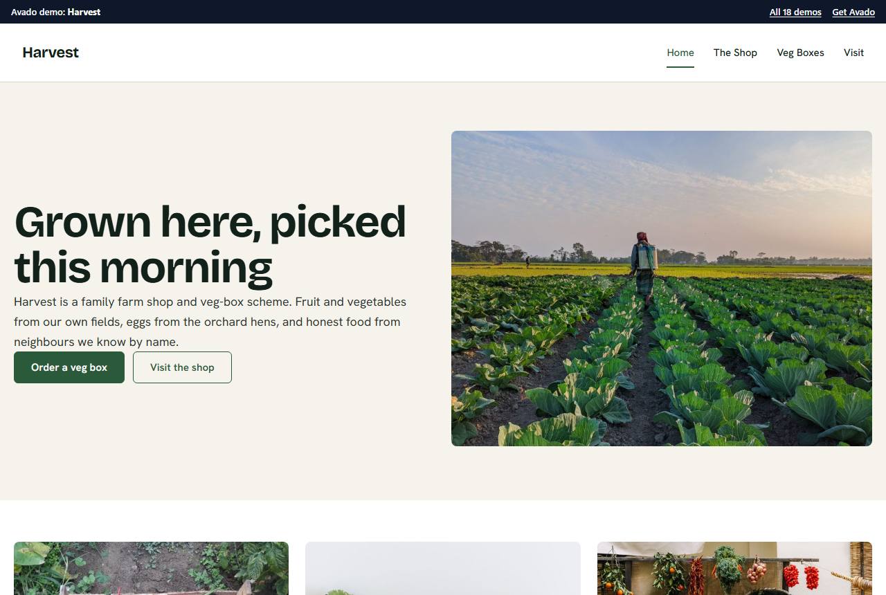 Home page of the Harvest demo