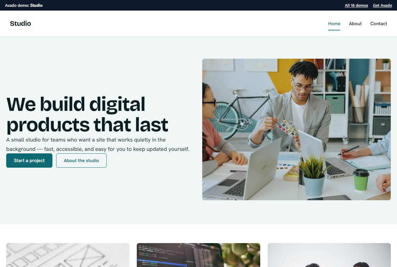 Home page of the Studio demo