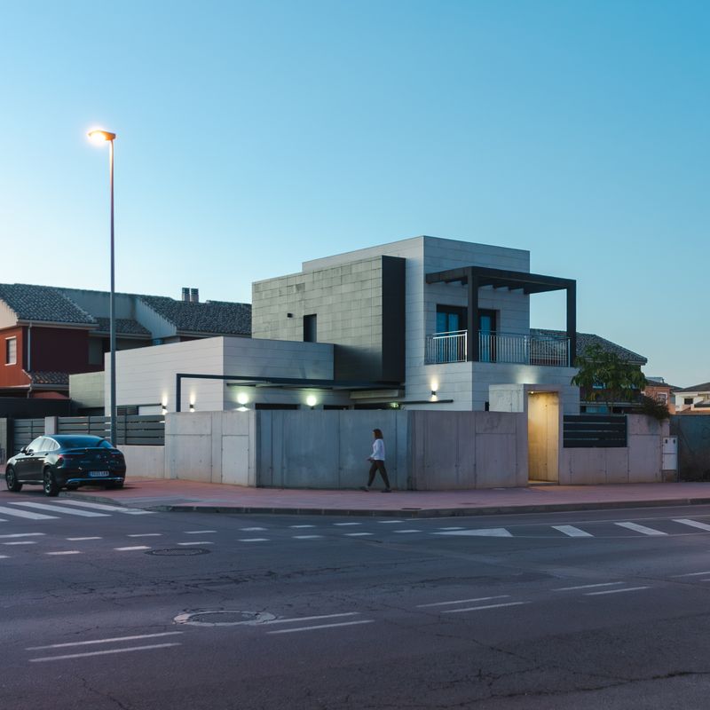 A contemporary house on a quiet corner street