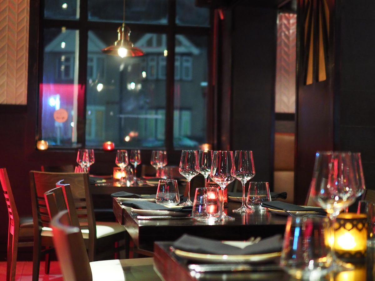Wine glasses set for dinner service