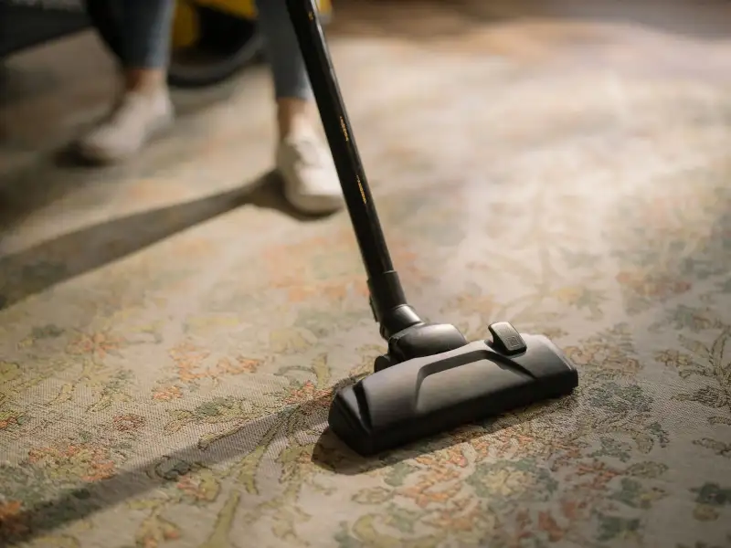 The head of a vacuum cleaner passes over a patterned carpet