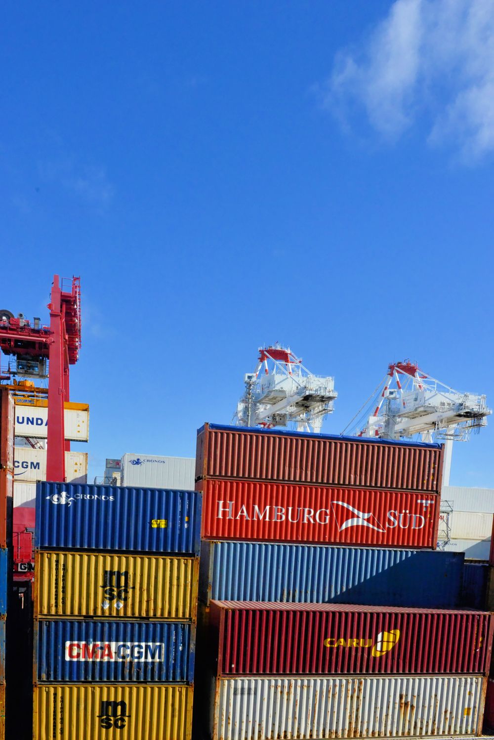 Stacked shipping containers at a container terminal
