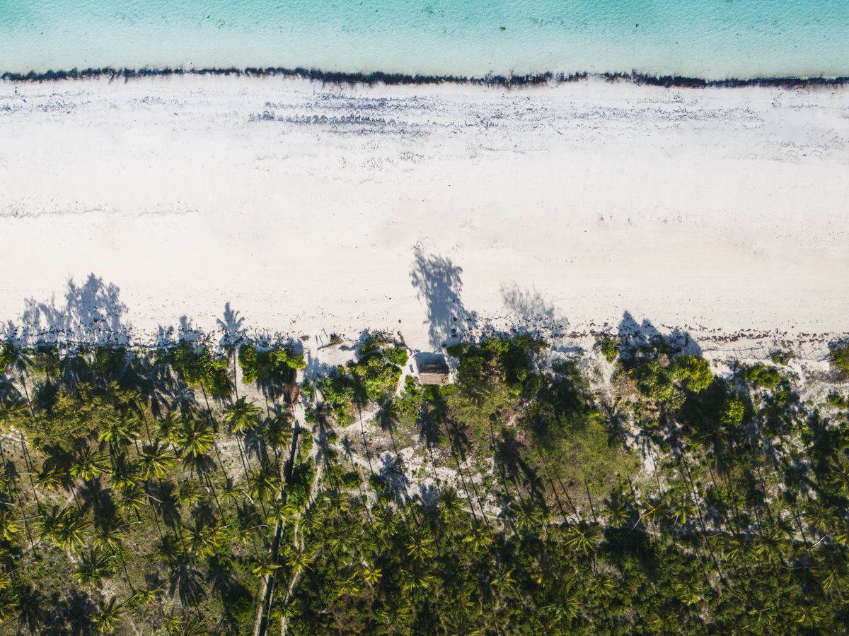Aerial view of a pristine beach on Pemba Island